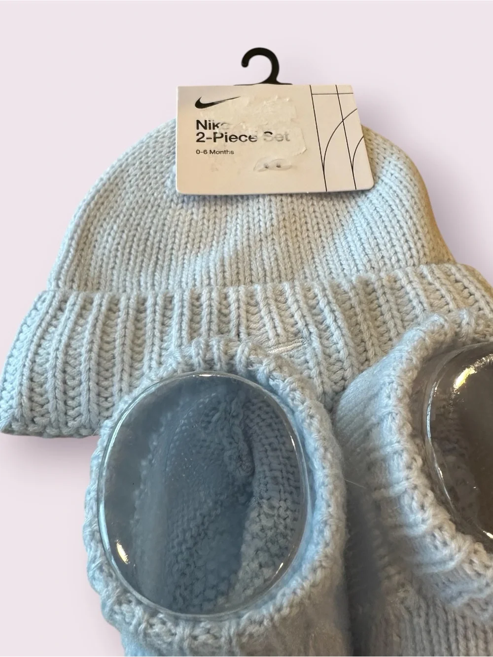 NWT Nike Baby Knit Booties and Hat Set - Light Blue Size 0-6 Months